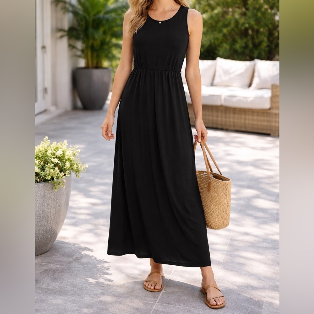 Fever Black Sleeveless Maxi Dress | Classic Minimalist Long Dress | Size L - Picture 1 of 5